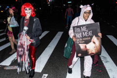 The 2021 New York Halloween Parade took off again this year after one year off due to COVID. This spooktakular event started in the West Village on Spring St and followed down 6th Ave where performers, floats and a diverse set of costumes marched down for spectators.
Hundreds gathered together again to enjoy this iconic event. (C) Bianca Otero. October 31, 2021. NYC