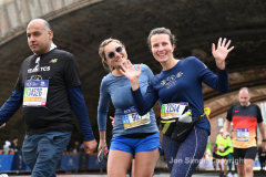 The running of the 50th Anniversary of the New York City Marathon 11/7/21. Thirty thousand runners took to the streets of the 5 boroughs, down from the fifty thousand pre covid. The joy on the faces reflects the end of a long year of covid restrictions.  Copyright Jon Simon .
