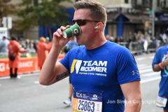The running of the 50th Anniversary of the New York City Marathon 11/7/21. Thirty thousand runners took to the streets of the 5 boroughs, down from the fifty thousand pre covid. The joy on the faces reflects the end of a long year of covid restrictions.  Copyright Jon Simon .