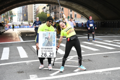 The running of the 50th Anniversary of the New York City Marathon 11/7/21. Thirty thousand runners took to the streets of the 5 boroughs, down from the fifty thousand pre covid. The joy on the faces reflects the end of a long year of covid restrictions.  Copyright Jon Simon .