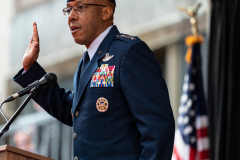 NYC Veterans Day Parade offers up a variety of people, both marchers and spectators 11/11/21. General Brown, Chief of Staff, US Air Force, swears in a new group of boot camp recruits.
