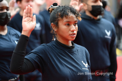 NYC Veterans Day Parade offers up a variety of people, both marchers and spectators 11/11/21.  US Air Force cadets are sworn in for boot camp.