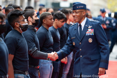 NYC Veterans Day Parade offers up a variety of people, both marchers and spectators 11/11/21. General Brown congratulates new USAF boot camp recruits.