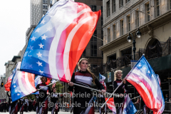 A dance group participates in the 102nd Veterans Day Parade along 5th Avenue in New York, New York, on Nov. 11, 2021. (Photo by Gabriele Holtermann/Sipa USA)