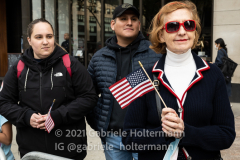 New Yorkers line the street along 5th Avenue for the 102nd Veterans Day Parade in New York, New York, on Nov. 11, 2021. (Photo by Gabriele Holtermann/Sipa USA)