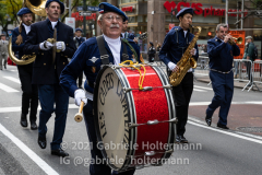 A French music group participates in the 102nd Veterans Day Parade along 5th Avenue in New York, New York, on Nov. 11, 2021. (Photo by Gabriele Holtermann/Sipa USA)