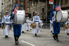 An Asian-American marching band participates in the 102nd Veterans Day Parade along 5th Avenue in New York, New York, on Nov. 11, 2021. (Photo by Gabriele Holtermann/Sipa USA)