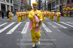 An Asian-American dance group participates in the 102nd Veterans Day Parade along 5th Avenue in New York, New York, on Nov. 11, 2021. (Photo by Gabriele Holtermann/Sipa USA)