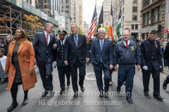 State Attorney General Tish James, NYC Mayor Bill de Blasio, Chief Rodney Harrison, NYPD Commissioner  Dermot Shea, and officials join the 102nd Veterans Day Parade along 5th Avenue in New York, New York, on Nov. 11, 2021. (Photo by Gabriele Holtermann/Sipa USA)