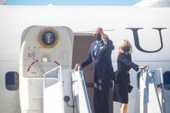 President Joe Biden and First Lady Jill Biden wave good-bye while boarding Air Force One at JFK airport after attending a service at One World Trade Center in NYC to commemorate the 20th anniversary of the tragic event. 
An array of events were scheduled throughout NYC to honor and remember the catastrophe that shook the world in 2001. September 11, 2021 (C)Bianca Otero