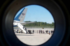 Federal and Presidential Staff board the Air Force One after President Joe Biden and First Lady Jill Biden arrive from attending a service at One World Trade Center in NYC to commemorate the 20th anniversary of the tragic event. 
An array of events were scheduled throughout NYC to honor and remember the catastrophe that shook the world in 2001. September 11, 2021 (C)Bianca Otero