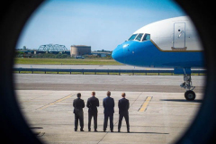 Secret Service stand at attention awaiting the departure of Air Force One, carrying President Joe Biden and First Lady Jill Biden after attending a service at One World Trade Center in NYC to commemorate the 20th anniversary of the tragic event. 
An array of events were scheduled throughout NYC to honor and remember the catastrophe that shook the world in 2001. September 11, 2021 (C)Bianca Otero