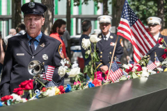 NEW YORK, NEW YORK - SEPTEMBER 11: Julius Pontecorvo, Official Bugler of the New York City Fire Department, at the annual 9/11 Commemoration Ceremony at the National 9/11 Memorial and Museum on September 11, 2021 in New York City.