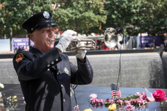 NEW YORK, NEW YORK - SEPTEMBER 11: Julius Pontecorvo, Official Bugler of the New York City Fire Department, at the annual 9/11 Commemoration Ceremony at the National 9/11 Memorial and Museum on September 11, 2021 in New York City.