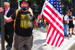 Protestors outside the commemoration ceremony at the National 9/11 Memorial and Museum on September 11, 2021 in New York City. The nation is marking the 20th anniversary of the terror attacks of September 11, 2001, when the terrorist group al-Qaeda flew hijacked airplanes into the World Trade Center, Shanksville, PA and the Pentagon, killing nearly 3,000 people