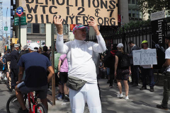 Protestors outside the commemoration ceremony at the National 9/11 Memorial and Museum on September 11, 2021 in New York City. The nation is marking the 20th anniversary of the terror attacks of September 11, 2001, when the terrorist group al-Qaeda flew hijacked airplanes into the World Trade Center, Shanksville, PA and the Pentagon, killing nearly 3,000 people