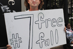 Protestors outside the commemoration ceremony at the National 9/11 Memorial and Museum on September 11, 2021 in New York City. The nation is marking the 20th anniversary of the terror attacks of September 11, 2001, when the terrorist group al-Qaeda flew hijacked airplanes into the World Trade Center, Shanksville, PA and the Pentagon, killing nearly 3,000 people