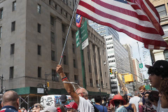 Protestors outside the commemoration ceremony at the National 9/11 Memorial and Museum on September 11, 2021 in New York City. The nation is marking the 20th anniversary of the terror attacks of September 11, 2001, when the terrorist group al-Qaeda flew hijacked airplanes into the World Trade Center, Shanksville, PA and the Pentagon, killing nearly 3,000 people