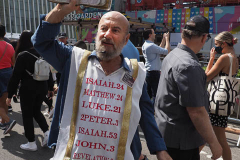 Protestors outside the commemoration ceremony at the National 9/11 Memorial and Museum on September 11, 2021 in New York City. The nation is marking the 20th anniversary of the terror attacks of September 11, 2001, when the terrorist group al-Qaeda flew hijacked airplanes into the World Trade Center, Shanksville, PA and the Pentagon, killing nearly 3,000 people