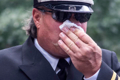 A Fierman at the National 9/11 Memorial and Museum during the commemoration the 20th anniversary of the 9/11 attacks on the World Trade Center, in New York, on September 11, 2021