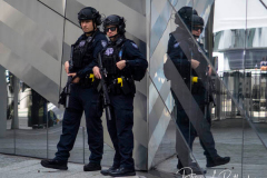 NEW YORK, NEW YORK - SEPTEMBER 11: Members of the NYPD at the conclusion of the commemoration ceremony at the National 9/11 Memorial on September 11, 2021 in New York City. The nation is marking the 20th anniversary of the terror attacks of September 11, 2001, when the terrorist group al-Qaeda flew hijacked airplanes into the World Trade Center, Shanksville, PA and the Pentagon, killing nearly 3,000 people.
