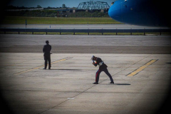 A soldier stands against the wind and ready at the helicopter that President Joe Biden and First Lady Jill Biden arrive in at JFK airport after attending a service at One World Trade Center in NYC to commemorate the 20th anniversary of the tragic event. 
An array of events were scheduled throughout NYC to honor and remember the catastrophe that shook the world in 2001. September 11, 2021 (C)Bianca Otero