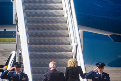 President Joe Biden and First Lady Jill Biden board the Air Force One at JFK airport after attending a service at One World Trade Center in NYC to commemorate the 20th anniversary of the tragic event. 
An array of events were scheduled throughout NYC to honor and remember the catastrophe that shook the world in 2001. September 11, 2021 (C)Bianca Otero