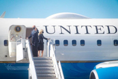 President Joe Biden and First Lady Jill Biden wave good-bye while boarding Air Force One at JFK airport after attending a service at One World Trade Center in NYC to commemorate the 20th anniversary of the tragic event. 
An array of events were scheduled throughout NYC to honor and remember the catastrophe that shook the world in 2001. September 11, 2021 (C)Bianca Otero