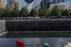 The name of the woman who the men made a pencil rubbing of at the North Pool of the 9/11 memorial. 
Hundreds of people came to the memorial to pay tribute to their family members and loved ones marking the 20th anniversary of the tragedy that struck NYC and shocked the world on 9/11/01. (C) Bianca Otero
