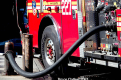 New York, A 4 alarm fire erupted in the Flabush section of Brooklyn N.Y. Firemen battled the blaze for three hours until it was put under control, about 240 firemen and Emergency Medical  Service Workers were on scene to battle the blaze. The Chief of the New York Fire Department was asked if the recent NYC  Covid vaccine mandate affected response time his response " No it did Not."
©Bruce Cotler2021