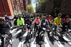 The annual NYC Five Boro Bike Tour exits the FDR Drive and passes through the Upper East Side of Manhattan as it heads to Queens 5/1/22.   Always held on the first Sunday of May, the 40 mile tour has over 30,000 participants. Copyright Jon Simon