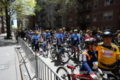 The annual NYC Five Boro Bike Tour exits the FDR Drive and passes through the Upper East Side of Manhattan as it heads to Queens 5/1/22.   Always held on the first Sunday of May, the 40 mile tour has over 30,000 participants. Copyright Jon Simon