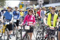 The annual NYC Five Boro Bike Tour exits the FDR Drive and passes through the Upper East Side of Manhattan as it heads to Queens 5/1/22.   Always held on the first Sunday of May, the 40 mile tour has over 30,000 participants. Copyright Jon Simon