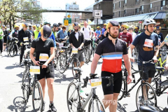 The annual NYC Five Boro Bike Tour exits the FDR Drive and passes through the Upper East Side of Manhattan as it heads to Queens 5/1/22.   Always held on the first Sunday of May, the 40 mile tour has over 30,000 participants. Copyright Jon Simon