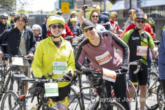 The annual NYC Five Boro Bike Tour exits the FDR Drive and passes through the Upper East Side of Manhattan as it heads to Queens 5/1/22.   Always held on the first Sunday of May, the 40 mile tour has over 30,000 participants. Copyright Jon Simon