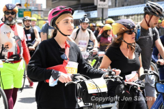 The annual NYC Five Boro Bike Tour exits the FDR Drive and passes through the Upper East Side of Manhattan as it heads to Queens 5/1/22.   Always held on the first Sunday of May, the 40 mile tour has over 30,000 participants. Copyright Jon Simon