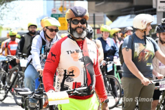 The annual NYC Five Boro Bike Tour exits the FDR Drive and passes through the Upper East Side of Manhattan as it heads to Queens 5/1/22.   Always held on the first Sunday of May, the 40 mile tour has over 30,000 participants. Copyright Jon Simon