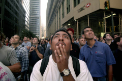 911 38
At 9:44 am on 9/11/2001 people look at the burning World Trade Center towers while a block away on Broadway. By 10:30 am both towers had fallen. The World Trade Center in New York, NY, is attacked when 2 planes are hijacked by terrorists and flown into the two towers thus causing them to fall.   Photographed on 9/11/2001 in New York, NY.  Photo by Aristide Economopoulos / The Star-Ledger
 WTC 9/11 September 11th terror attack