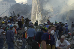 September 13, 2001--World Trade Center--Shown is a scene in Lower Manhattan/ Ground Zero of the since destroyed World Trade Center after terrorist attacks two days earlier on Tuesday September 11, 2001. (©2001 Kevin P. Coughlin/Independent Photojournalist)