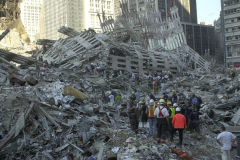 September 13, 2001--World Trade Center--Rescue workers search for survivors in Lower Manhattan at Ground Zero of the destroyed World Trade Center after terrorist attacks two days earlier on Tuesday September 11, 2001. (©2001 Kevin P. Coughlin/Independent Photojournalist)