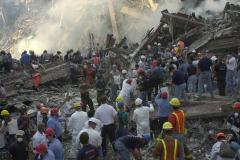 September 13, 2001--World Trade Center--Shown is a scene in Lower Manhattan/ Ground Zero of the since destroyed World Trade Center after terrorist attacks two days earlier on Tuesday September 11, 2001. (©2001 Kevin P. Coughlin/Independent Photojournalist)
