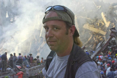 September 13, 2001--World Trade Center--Portrait of photojournalist Kevin P. Coughlin taken Wednesday afternoon 9-13-01 at Ground Zero of the destroyed World Trade Center after terrorist attacks two days earlier on Tuesday September 11, 2001. (©2001 Kevin P. Coughlin/Independent Photojournalist)