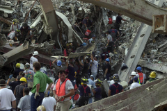 September 13, 2001--World Trade Center--A body is recovered Wednesday afternoon 9-13-01 from Ground Zero from the rubble of the destroyed World Trade Center after terrorist attacks two days earlier on Tuesday September 11, 2001. (©2001 Kevin P. Coughlin/Independent Photojournalist)