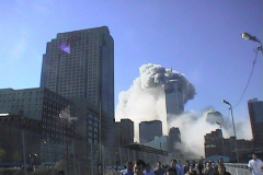 September 11, 2001

photos taken from my helmet cam on my way to the scene. i got as far as the Stuyvesant Bridge next to the High School before i got hurt and needed help

Photo By David Torres