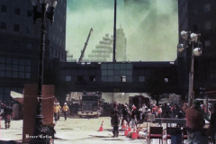 New York, Ground Zero 9/11/2001 
Aftermath of the attack on the World Trade Center. Workers searching the pile for survivors, Damaged Fire Trucks and Police vehicles
