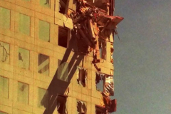 New York, Ground Zero 9/11/2001 
Aftermath of the attack on the World Trade Center. Workers searching the pile for survivors, Damaged Fire Trucks and Police vehicles