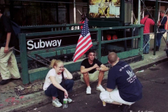 New York, Ground Zero 9/11/2001 
Aftermath of the attack on the World Trade Center. Workers searching the pile for survivors, Damaged Fire Trucks and Police vehicles