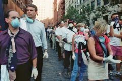 Volunteers line up on Jay Street in Tribeca, waiting to aid in rescue of survivors in the afternoon of the attack.