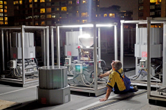 Tribute In Lights being setup on roof of Battery Parking Garage