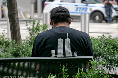 Worker on a break across from Ground Zero a few days before 9/11 anniversary
